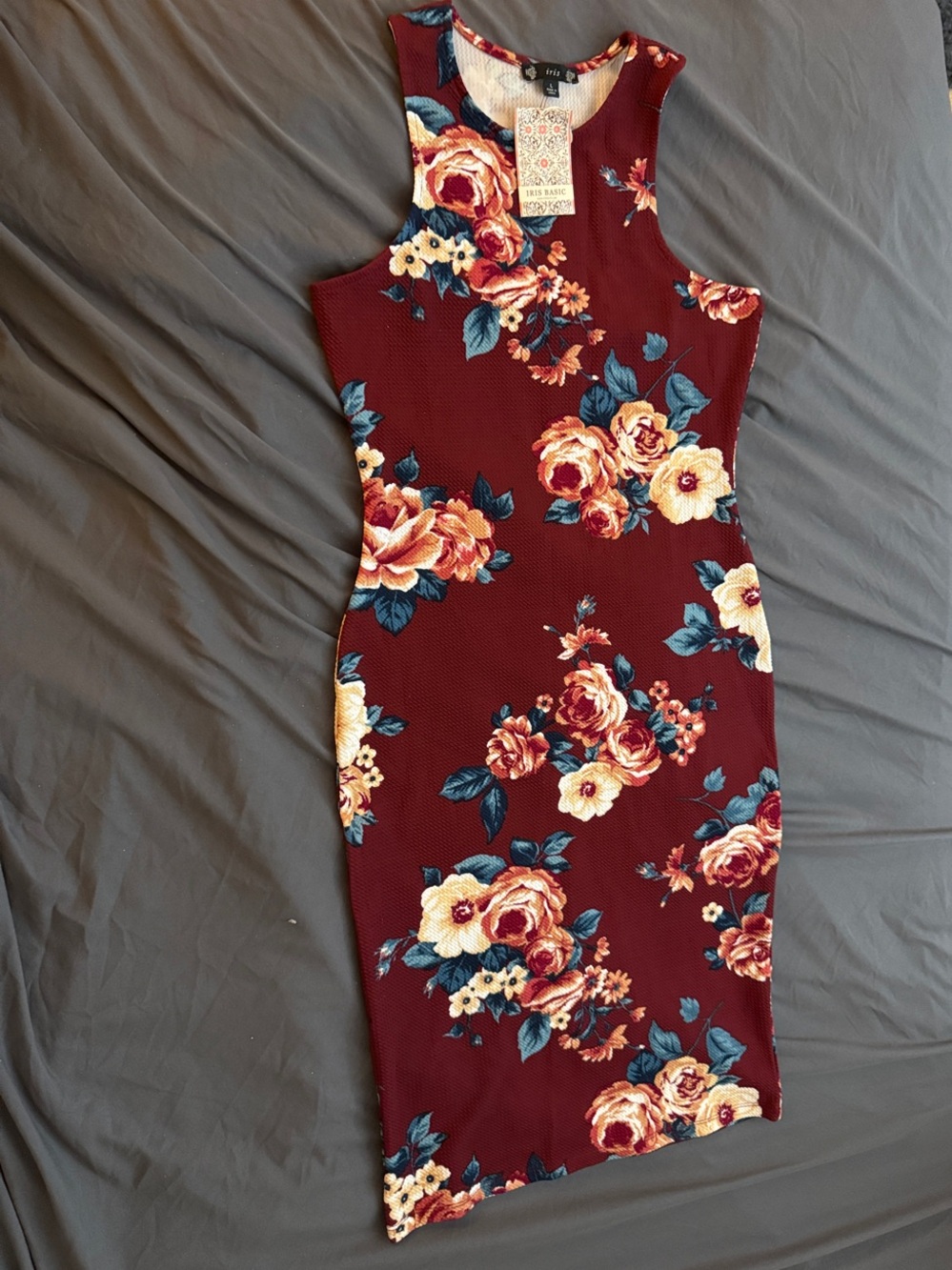 iris Burgundy Floral Sleeveless Bodycon Dress